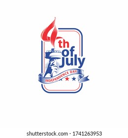 4th of July, USA Independence Day vector design concept. Statue of liberty torch, flames, stars and text elements
