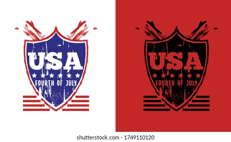 4th of July USA Independence Day greeting card with shiled of american flag background. Vector illustration.