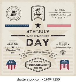 4th of July, USA Independence day Labels set. Vector design.