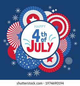 4th of July USA Independence day abstract background. Template for cards, stickers and party invitations. 