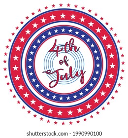 4th of July USA Independence Day round banner with national flag colours and stars