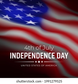 4th of july usa independence day banner, greeting card. Waving american flag on a dark background. Fourth of july, USA national holiday. Vector black and white illustration, poster