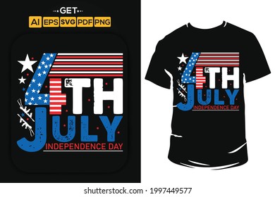 4th Of July, USA Independence Day. American Freedom Day T Shirt Design With Flag And Stars.