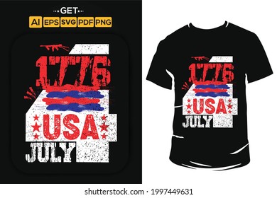4th of July, USA Independence day. American freedom day t shirt design with flag and stars.