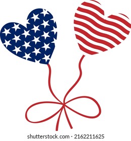The 4th of July, USA Independence day, Red and Blue, Stars and Stripes, National flag, Freedom colors, Patriot Hearts, Hand drawn vector  illustration.