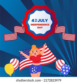 4th of July, USA Independence Day Banner, Greeting card and poster design with character and fIrework 
 background, Vector illustration
