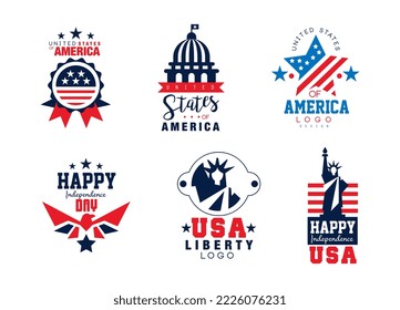 4 de julio Día de la Independencia de Estados Unidos etiquetas patrióticas set ilustración vectorial