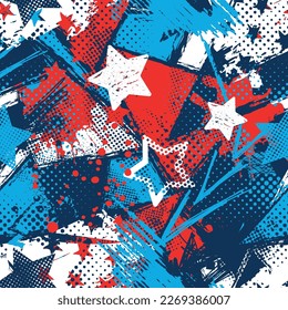 4th of July, USA Independence Day . Seamless abstract pattern, Vector background for poster, invitation, card, banner, party, theme, flyer