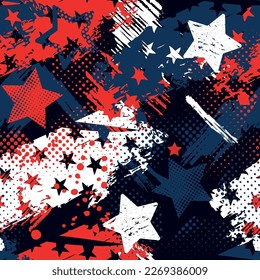 4th of July, USA Independence Day . Seamless abstract pattern, Vector background for poster, invitation, card, banner, party, theme, flyer