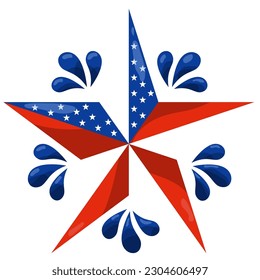 4th of July, USA Independence Day. Vector holiday frame isolated on white background. Paper stars in USA flag colors. Material design for greeting card, flyer, banner, poster.