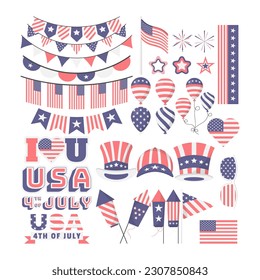 4th of July USA Independence Day Decorative Elements Collection