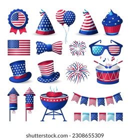 4th of July, USA Independence Day elements, with bright vibrant color vector