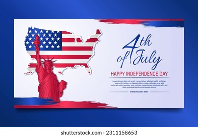 4th of July, USA Independence Day horizontal banner, social media cover template design