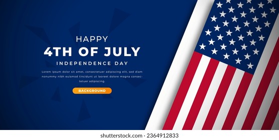 4th of July USA Independence Day Design Paper Cut Shapes Background Illustration for Poster, Banner, Advertising, Greeting Card