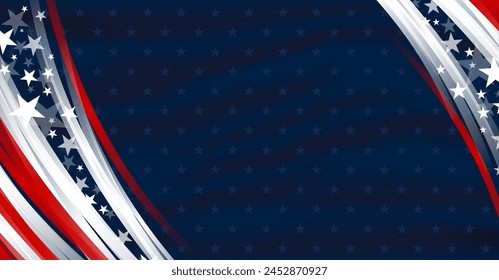 4th of july USA independence day banner design of stars and line curve on blue background with copy space vector illustration