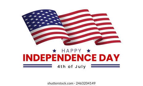 4th of July USA independence day background with waving american flag. Vector illustration