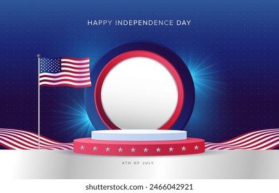 4th of July USA Independence Day podium design background. Holiday banners, posters, cards, flyers template. Vector illustration.