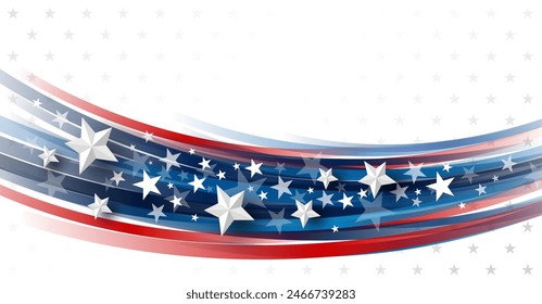 4th of july USA independence day banner design of stars and line curve on blue background with copy space vector illustration