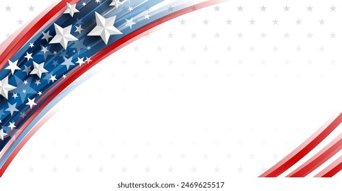 4th of july USA independence day banner design of stars and line curve on blue background with copy space vector illustration