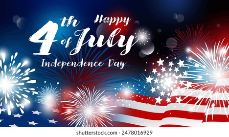 4th of july USA Independence day design of american flag with fireworks on black background vector illustration