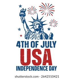 4th Of July Usa Independence Day - Happy 4th Of July Typography T-shirt Vector, America Independence Day Clipart, Patriotic Fourth Of July Illustration