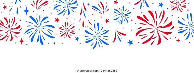 4th of july USA independence day design of american flag with fireworks, firework banner, fireworks border with stars and sparkles - vector