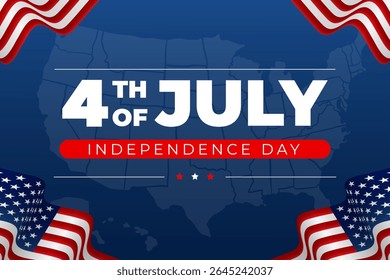 4th of July USA independence day poster with flag, for banner, flyer, background, template
