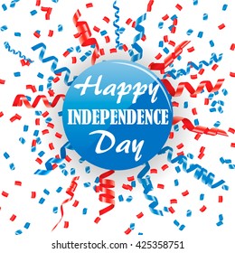 4th of July, USA Independence Day sign with confetti and streamers, vector illustration