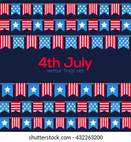 4th July USA Independence Day vector flags set