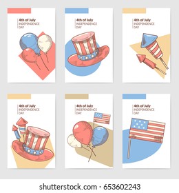 4th of July USA Independence Day Hand Drawn Design. National American Holiday Cards, Brochure. Vector illustration