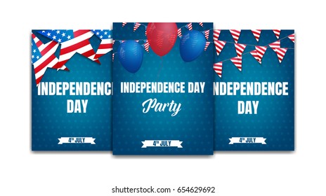 4th of July. USA Independence Day party posters. Fourth of July holiday event banners. Holiday cards