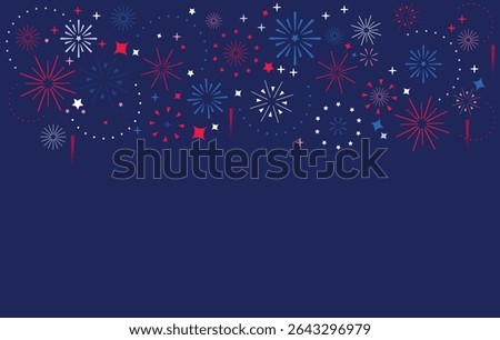 4th of July , USA Independence Day blue background with red, blue and white fireworks. American flag colors. Independence Day template.