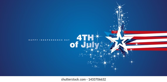 4th of July USA star abstract flag line design firework blue vector banner