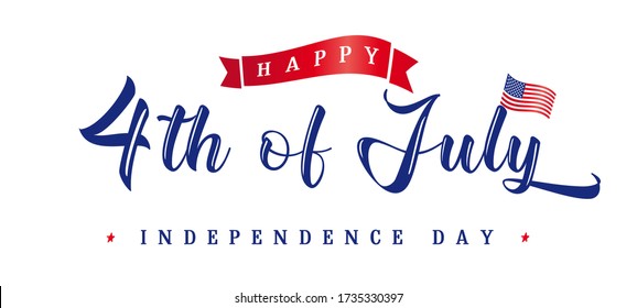 4th of July USA vintage lettering for greeting card or sale banner. Fourth of July Happy Independence Day of United States of America calligraphic background