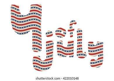4th of July. Vector American Independence Day hand drawn lettering with wavy stars and stripes pattern, isolated over white background.