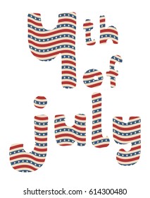 4th of July. Vector American Independence Day hand drawn lettering with wavy stars and stripes pattern, isolated over white background.