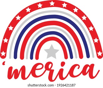 4th of July vector design, Patriotic rainbow, Independence day cut file, Modern rainbow clipart, 4th of July shirt design