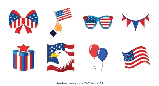 4th of July vector elements set. Collection of American Independence Day vector illustration on white background
