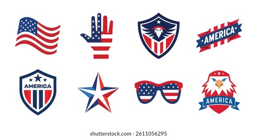 4th of July vector elements set. Collection of American Independence Day vector illustration on white background