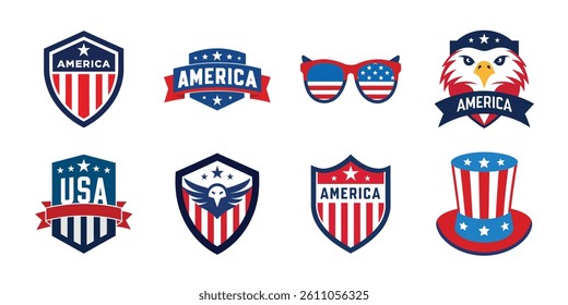 4th of July vector elements set. Collection of American Independence Day vector illustration on white background
