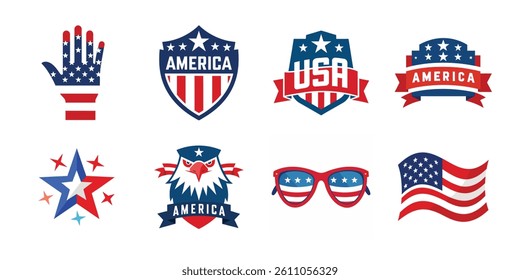 4th of July vector elements set. Collection of American Independence Day vector illustration on white background