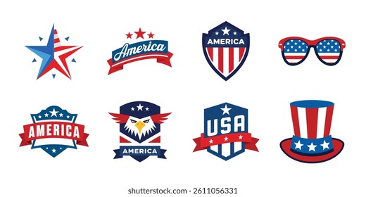 4th of July vector elements set. Collection of American Independence Day vector illustration on white background
