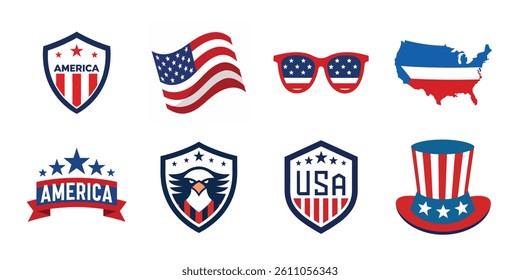 4th of July vector elements set. Collection of American Independence Day vector illustration on white background