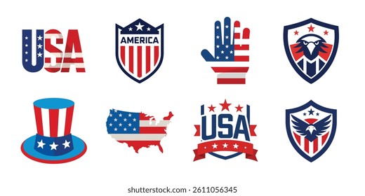 4th of July vector elements set. Collection of American Independence Day vector illustration on white background