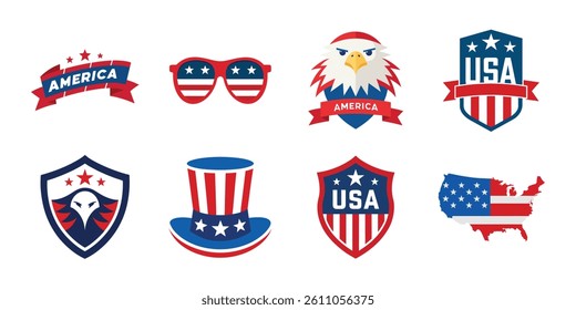 4th of July vector elements set. Collection of American Independence Day vector illustration on white background