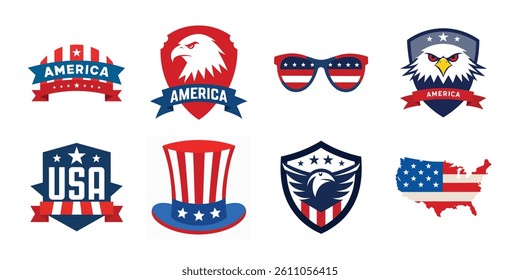 4th of July vector elements set. Collection of American Independence Day vector illustration on white background