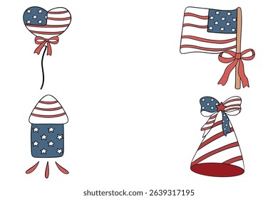 4th of July vector elements set. USA Independence day design collections