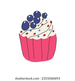 The 4th of July  vector illustration with  cup cake with blueberry.