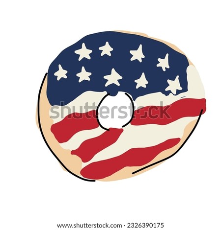 The 4th of July  vector illustration with donut, stars and stripes.