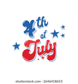 4th of July. Vector illustration, Hand lettering. United States Independence Day festive graphic design for holiday greetings and invitations.